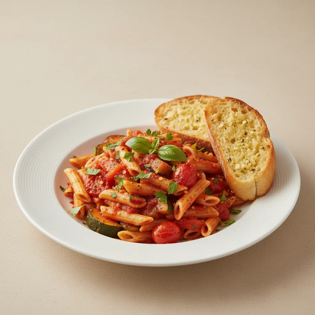 Ziti Pasta with Roasted Vegetables, Vegetarian Marinara and Italian Herbs Ziti Pasta with Roasted Vegetables, Vegetarian Marinara and Italian Herbs