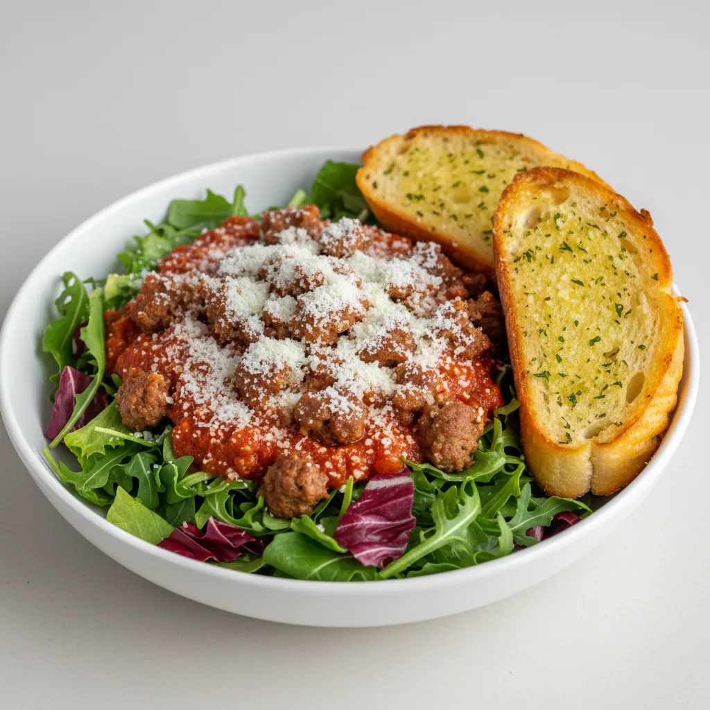 Lettuce Mix with Italian Sausage, Vegetarian Marinara and Pecorino Romano Lettuce Mix with Italian Sausage, Vegetarian Marinara and Pecorino Romano