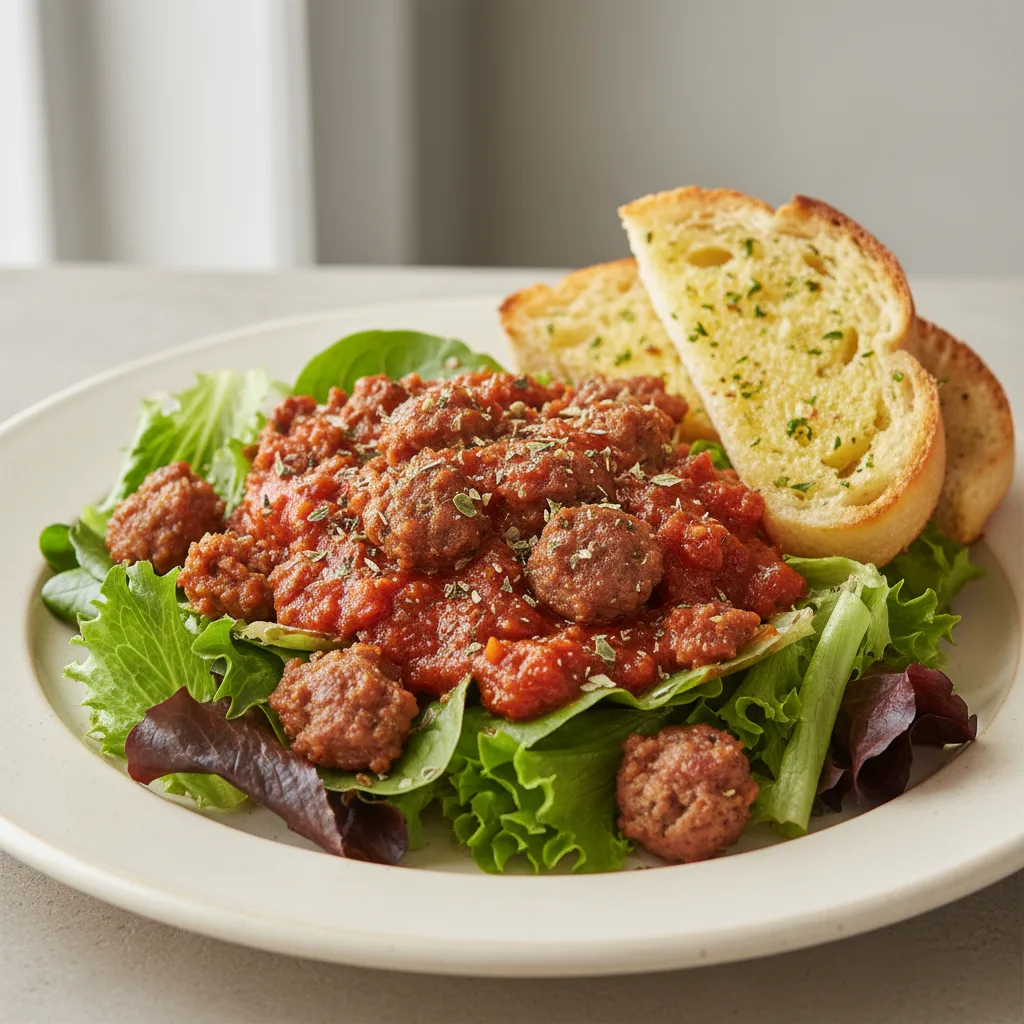 Lettuce Mix with Italian Sausage, Vegetarian Marinara and Italian Herbs Lettuce Mix with Italian Sausage, Vegetarian Marinara and Italian Herbs