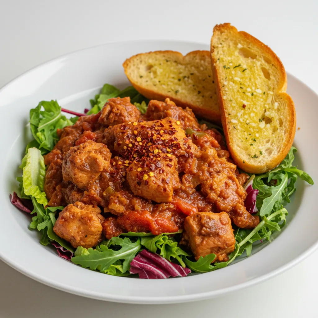 Lettuce Mix with Chicken Cacciatore, Sunday Gravy and Crushed Red Pepper Flakes Lettuce Mix with Chicken Cacciatore, Sunday Gravy and Crushed Red Pepper Flakes