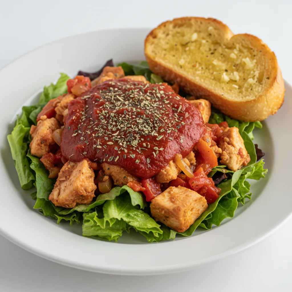 Lettuce Mix with Chicken Cacciatore, Vegetarian Marinara and Italian Herbs Lettuce Mix with Chicken Cacciatore, Vegetarian Marinara and Italian Herbs