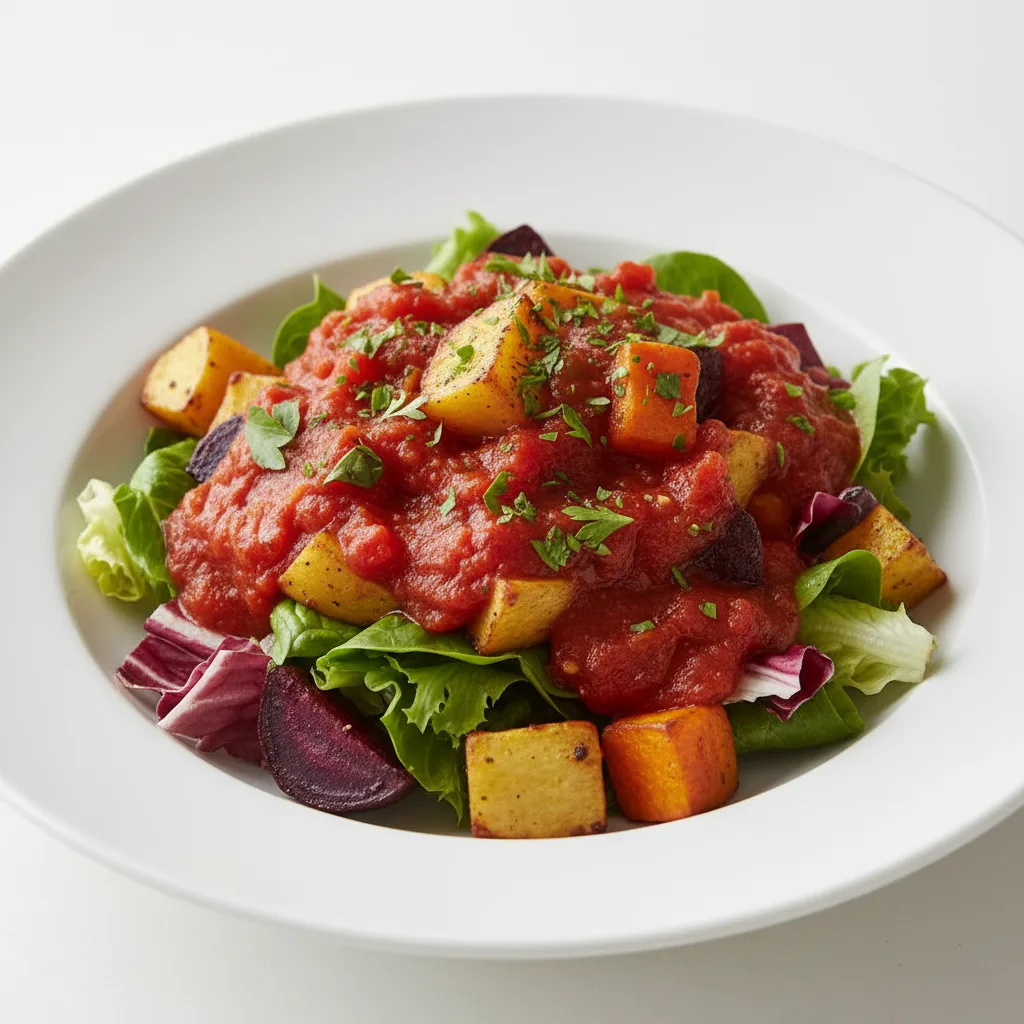 Lettuce Mix with Roasted Vegetables, Vegetarian Marinara and Italian Herbs Lettuce Mix with Roasted Vegetables, Vegetarian Marinara and Italian Herbs