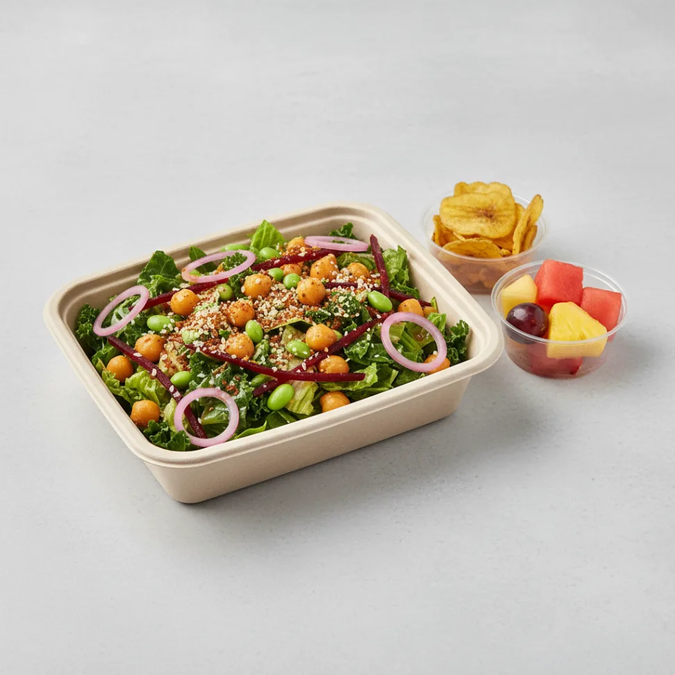 Plant Power Salad with Chips and Fruit