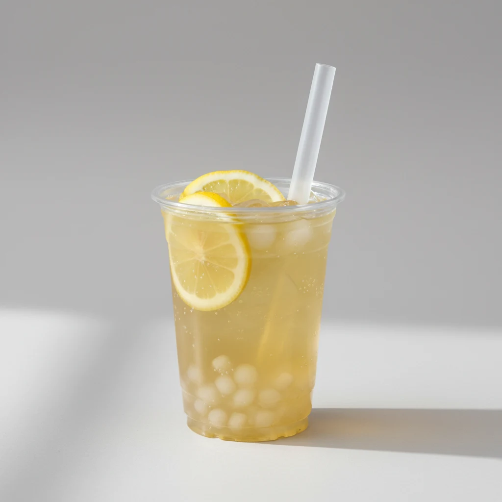 50% Sweetness Fresh Lemon Green Tea with Lychee Jelly [16 oz]