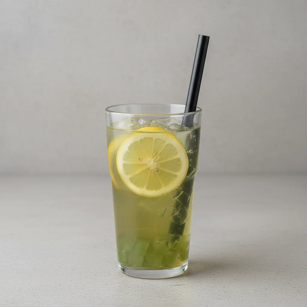 50% Sweetness Fresh Lemon Green Tea with Lychee Jelly [24 oz]