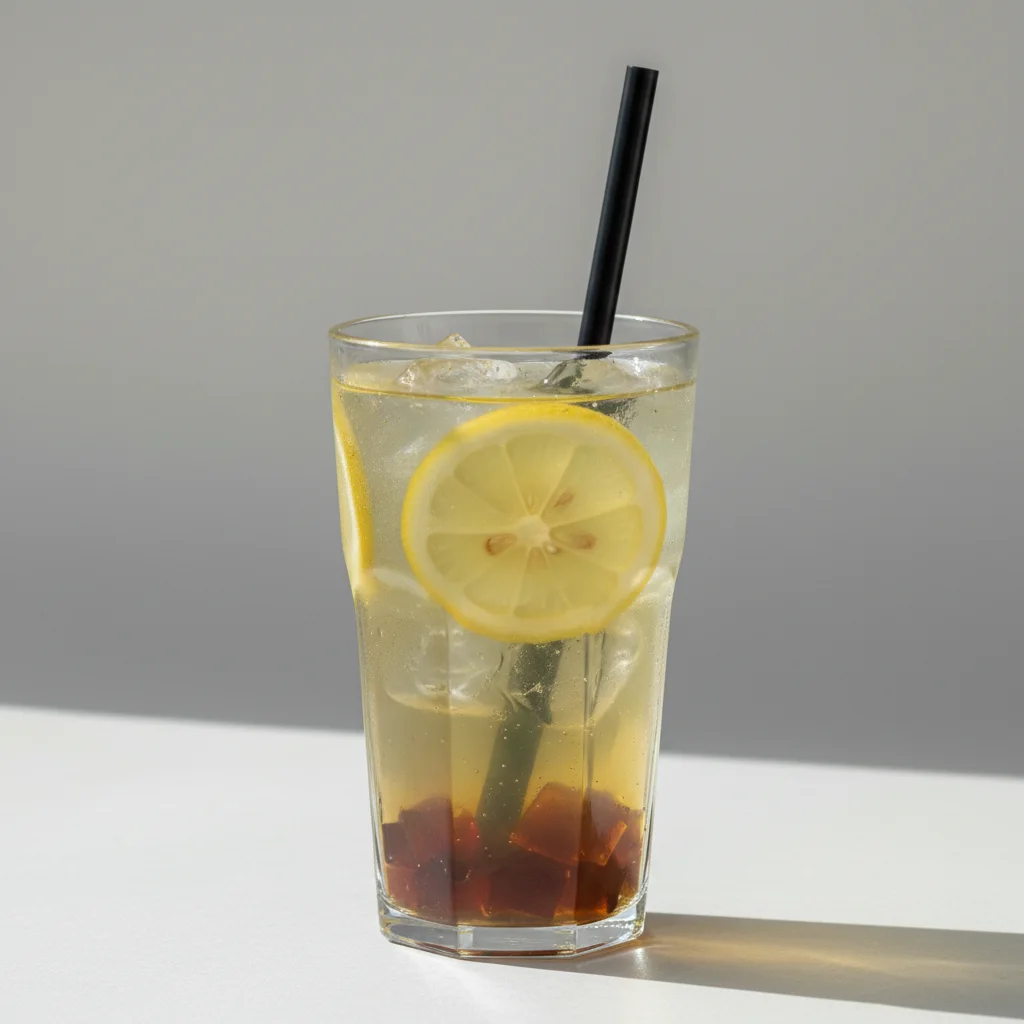 25% Sweetness Fresh Lemon Green Tea with Grass Jelly [24 oz]