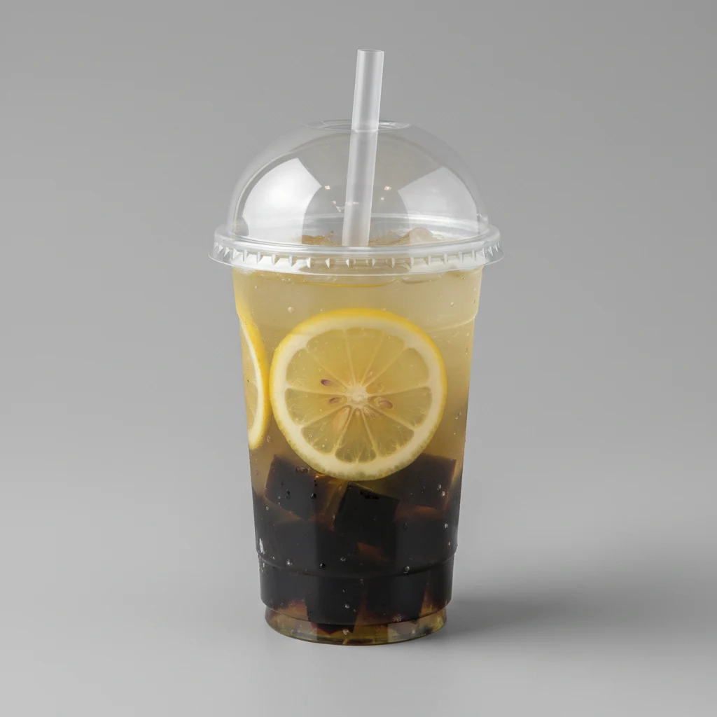 50% Sweetness Fresh Lemon Green Tea with Grass Jelly [16 oz]