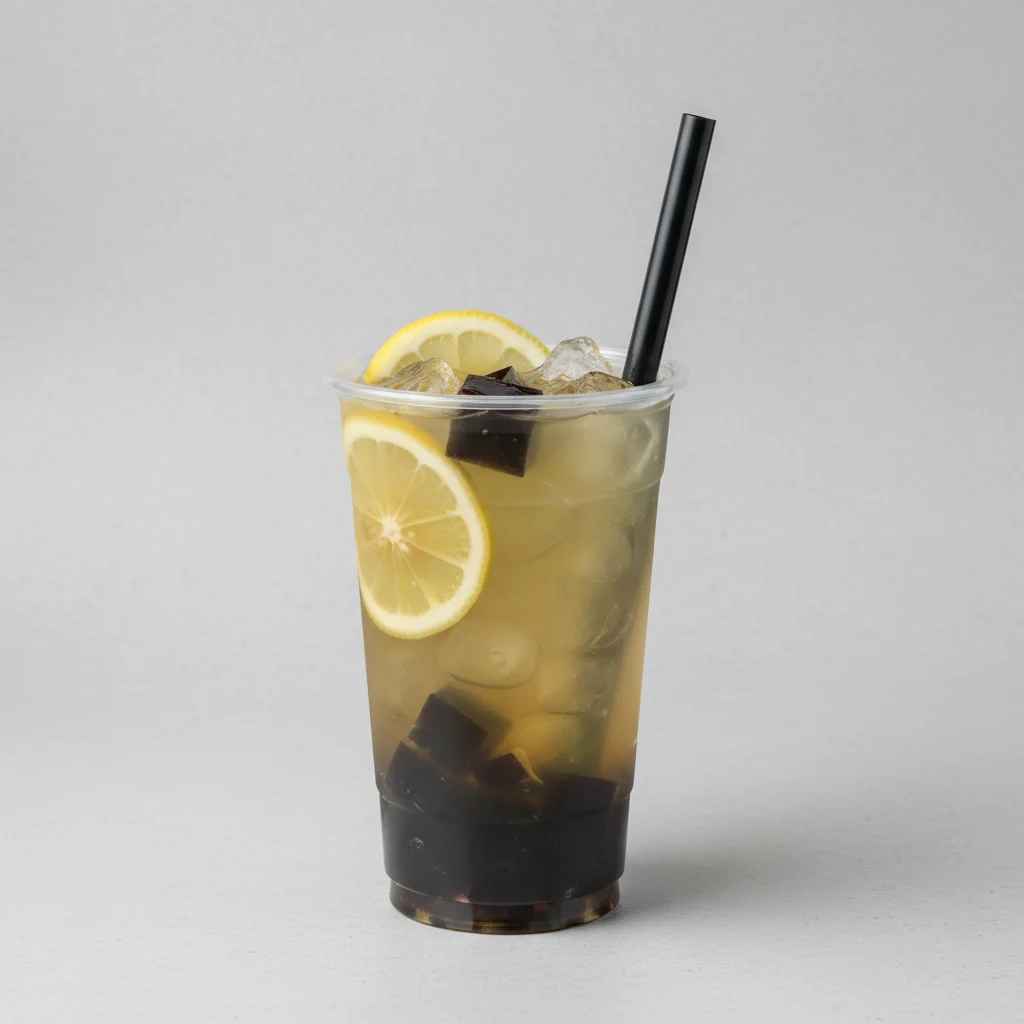 50% Sweetness Fresh Lemon Green Tea with Grass Jelly [24 oz]