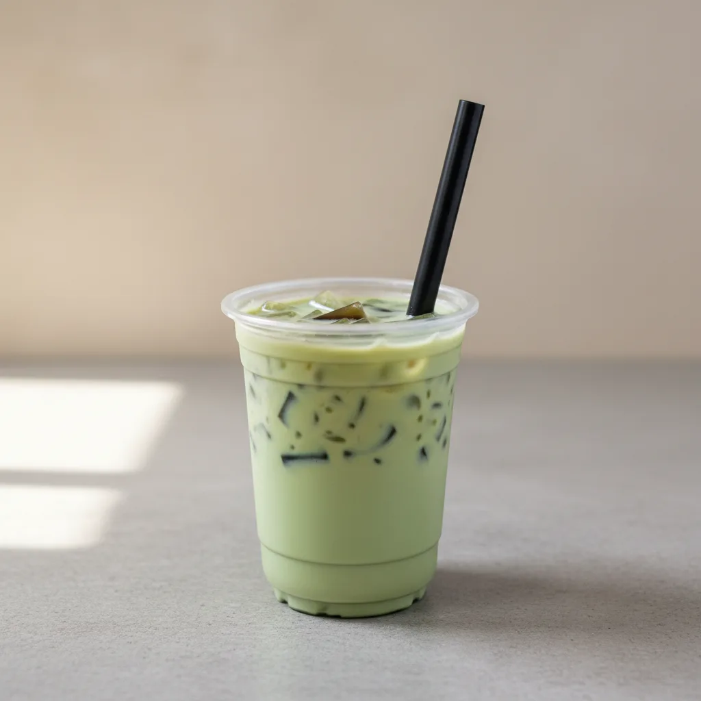 25% Sweetness Green Milk Tea with Grass Jelly [16 oz]