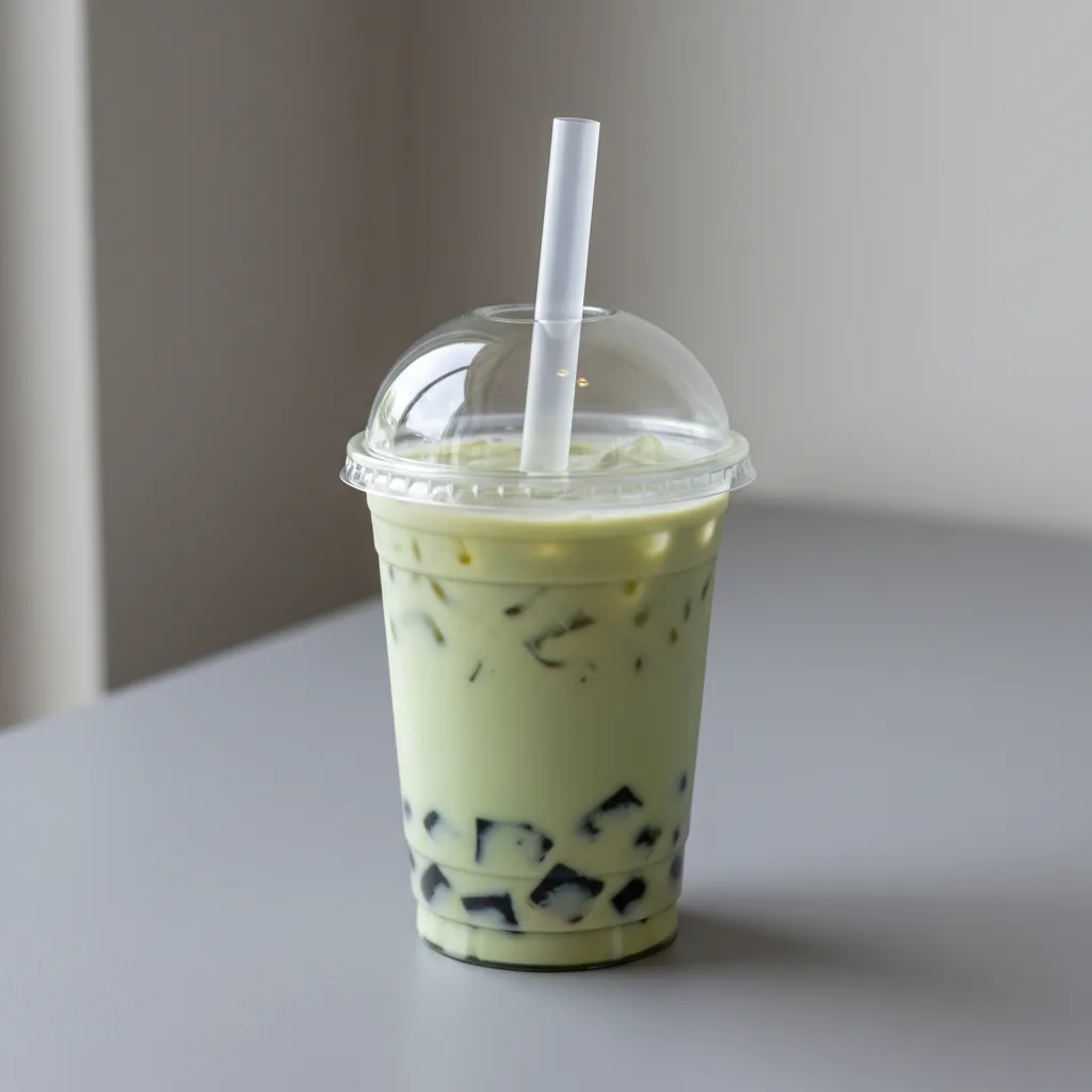 50% Sweetness Green Milk Tea with Grass Jelly [16 oz]