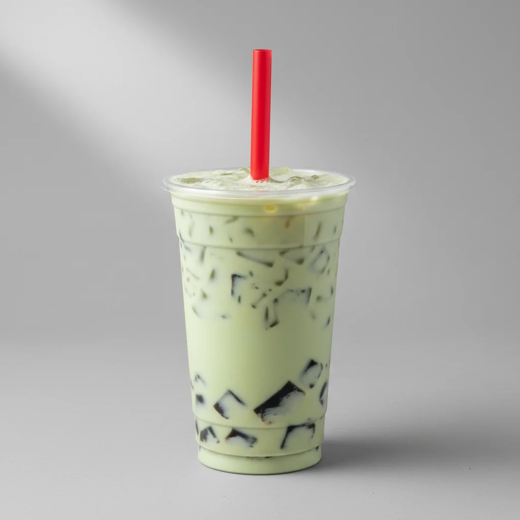 25% Sweetness Green Milk Tea with Grass Jelly [24 oz]