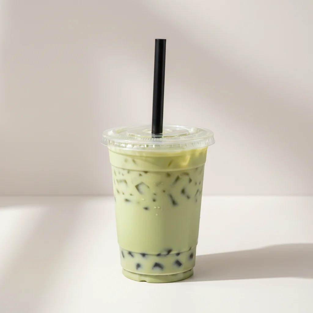 50% Sweetness Green Milk Tea with Grass Jelly [24 oz]