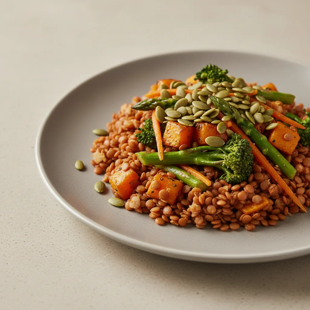 Red Lentil Saute with Seasonal Veggies