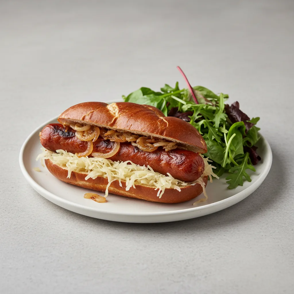 Bratwurst Sausage Sandwich with Salad