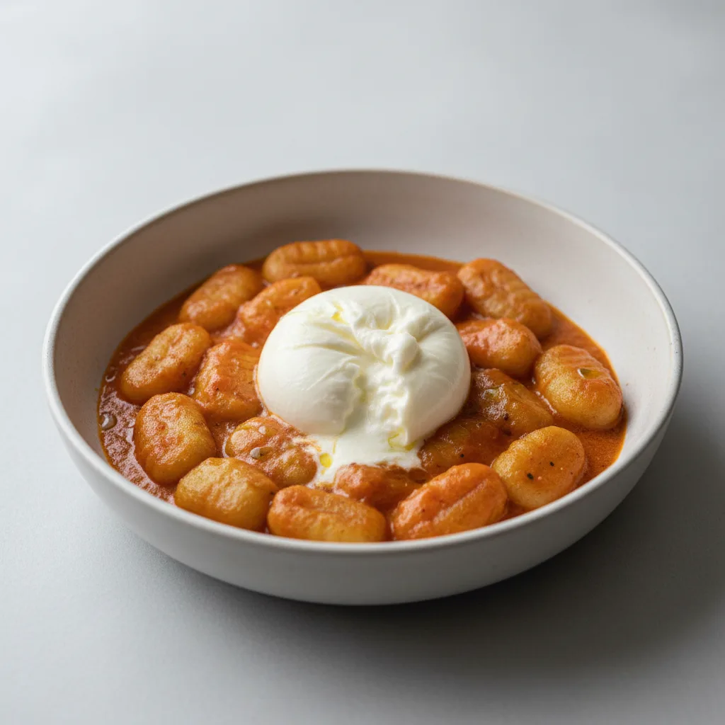 Gnocchi Alla Vodka With Burrata Cheese Gnocchi Alla Vodka With Burrata Cheese