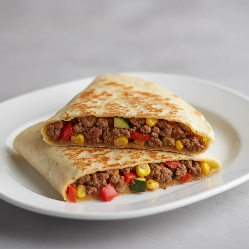 Quesadillas - Ground Beef & Veggie (flour Tortillas) Quesadillas - Ground Beef & Veggie (flour Tortillas)