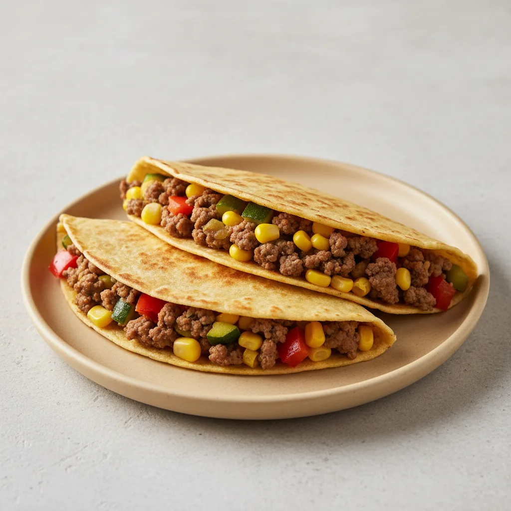 Quesadillas - Ground Beef & Veggie (corn Tortillas) Quesadillas - Ground Beef & Veggie (corn Tortillas)