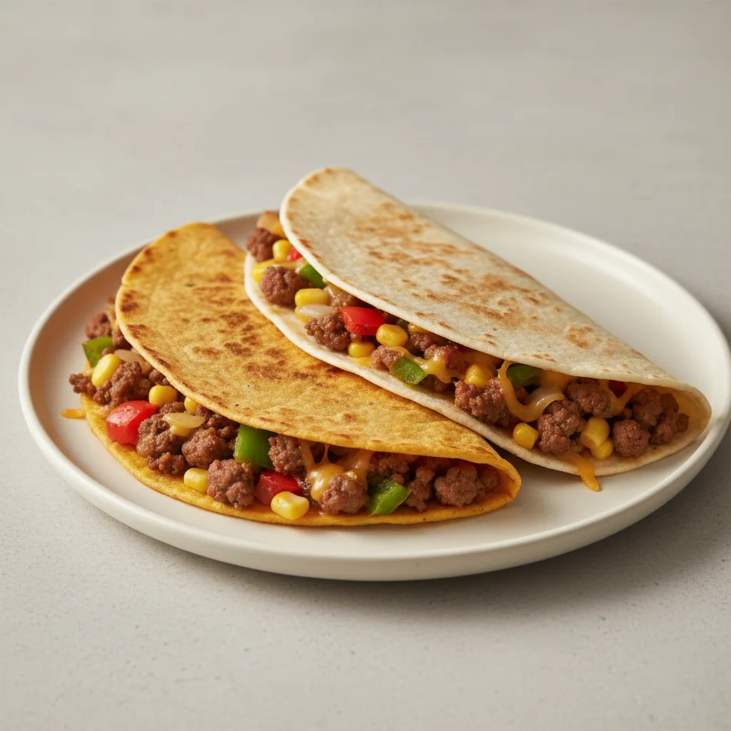 Quesadillas - Ground Beef & Veggie (mixed Tortillas) Quesadillas - Ground Beef & Veggie (mixed Tortillas)