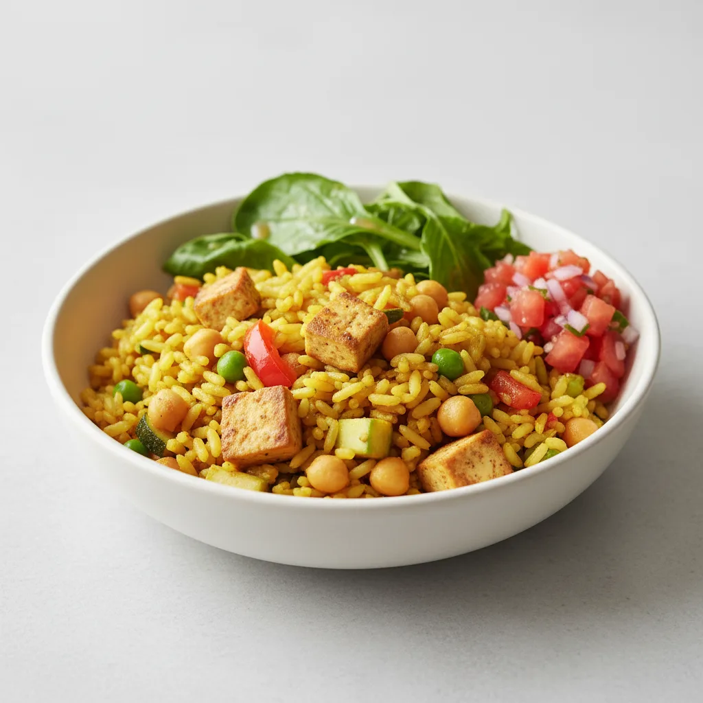 Vegan Tofu & Chickpea Paella Rice Bowl Vegan Tofu & Chickpea Paella Rice Bowl