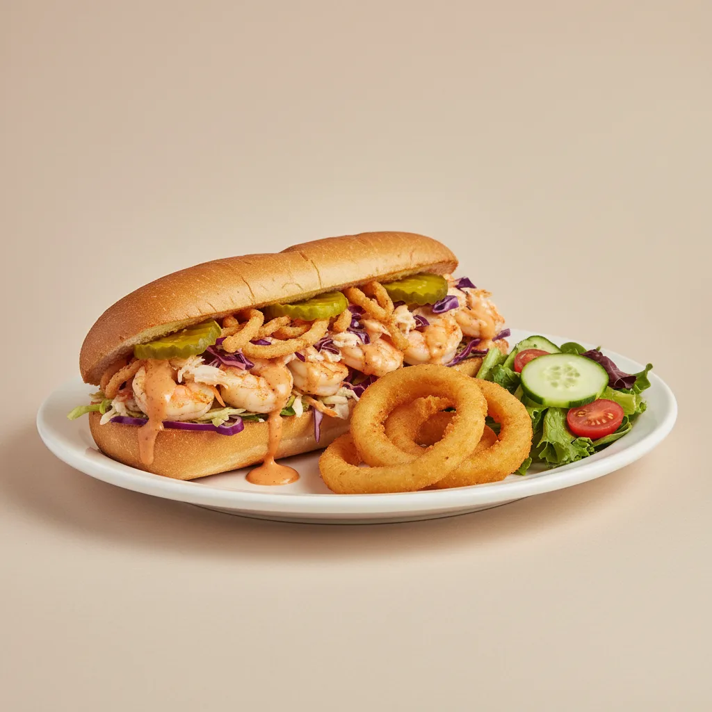 Submarine Combo — Shrimp and Crabs Sub, Onion Rings, Coleslaw