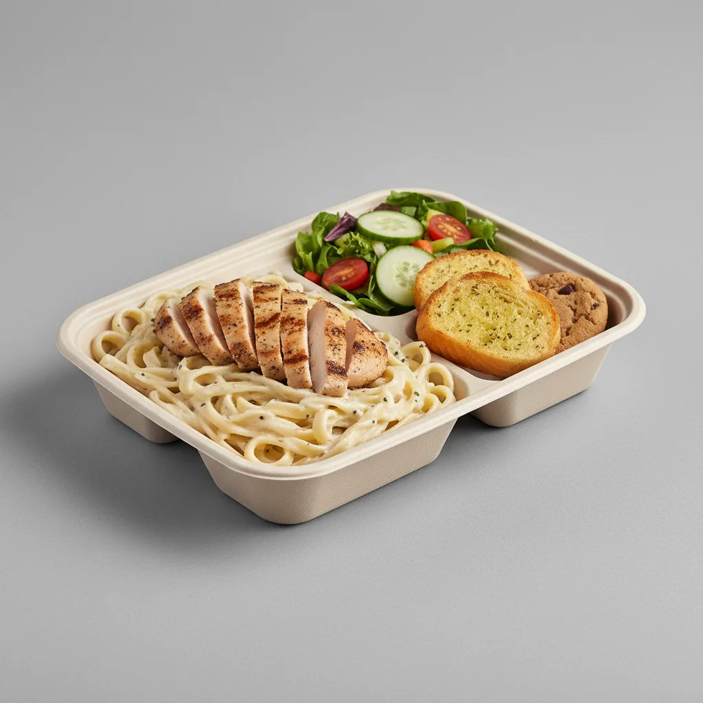 Grilled Chicken Fettuccine Alfredo Boxed Lunch - Garden Salad Grilled Chicken Fettuccine Alfredo Boxed Lunch - Garden Salad