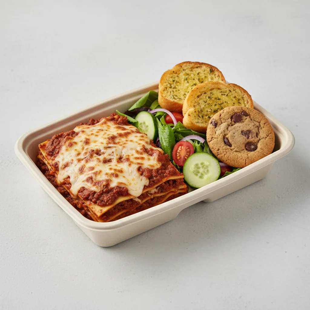 Meat Sauce Lasagna Boxed Lunch - Garden Salad Meat Sauce Lasagna Boxed Lunch - Garden Salad
