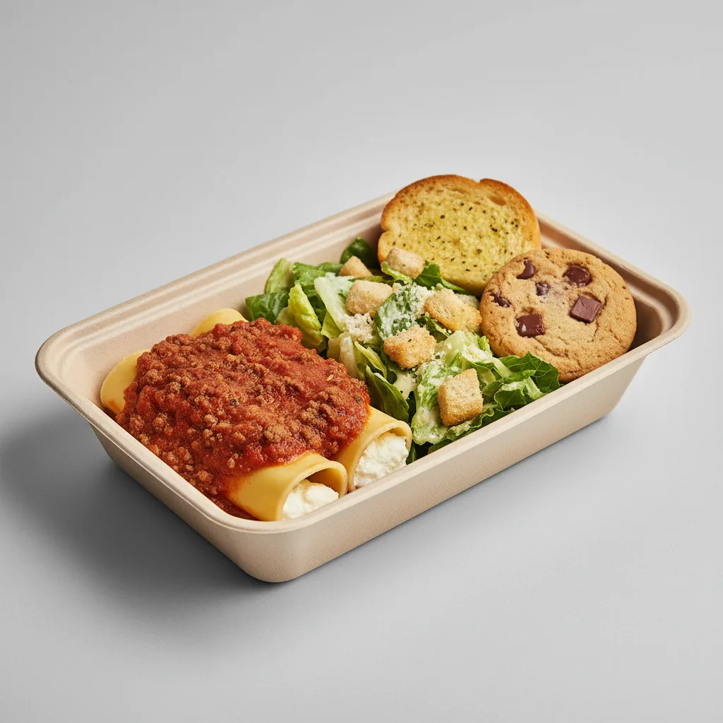 Manicotti With Meat Sauce Boxed Lunch - Caesar Salad Manicotti With Meat Sauce Boxed Lunch - Caesar Salad