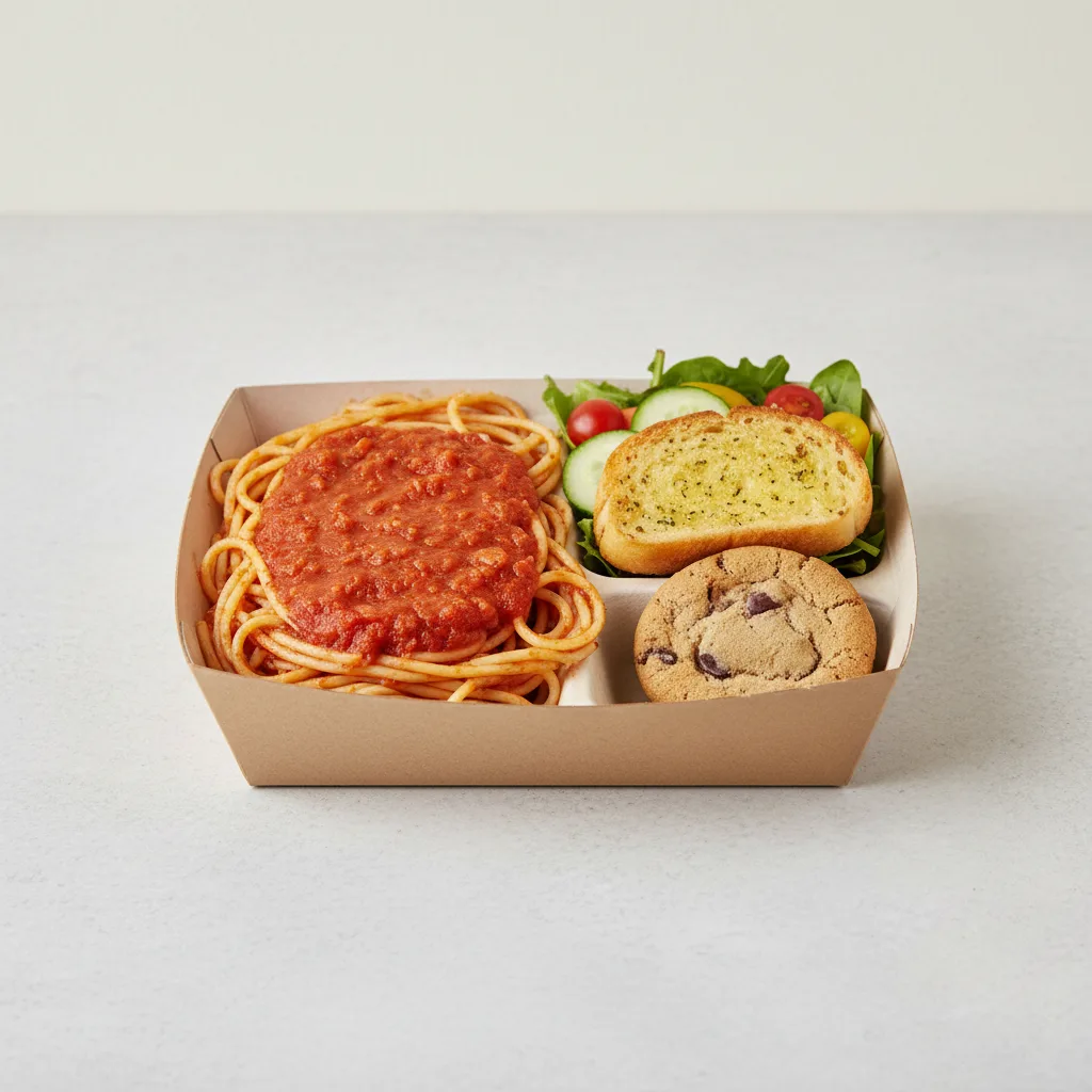 Spaghetti Marinara Boxed Lunch - Garden Salad Spaghetti Marinara Boxed Lunch - Garden Salad