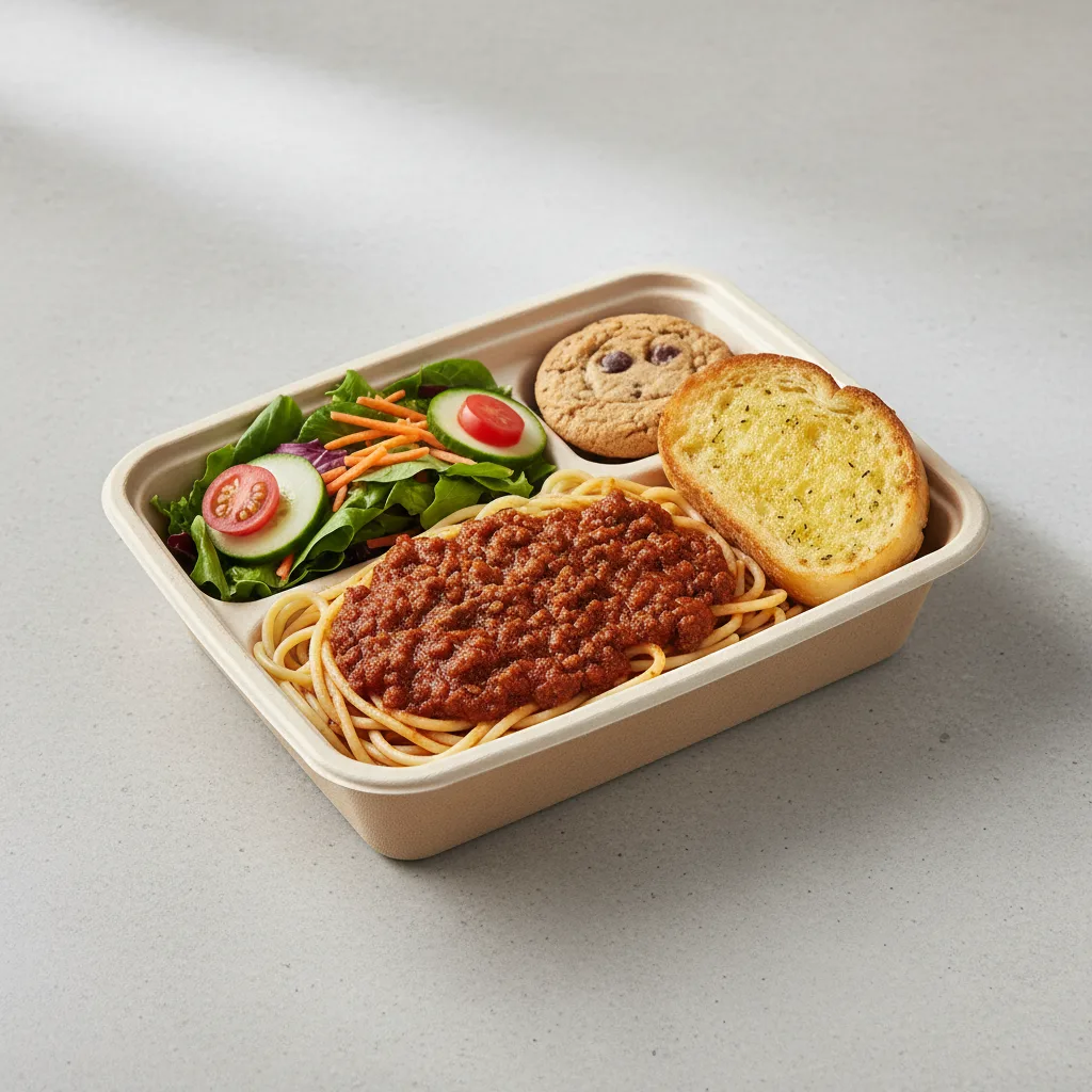 Spaghetti With Meat Sauce Boxed Lunch - Garden Salad Spaghetti With Meat Sauce Boxed Lunch - Garden Salad