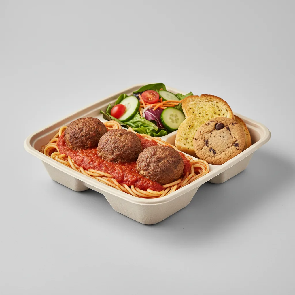 Spaghetti With Meatballs Boxed Lunch - Garden Salad Spaghetti With Meatballs Boxed Lunch - Garden Salad