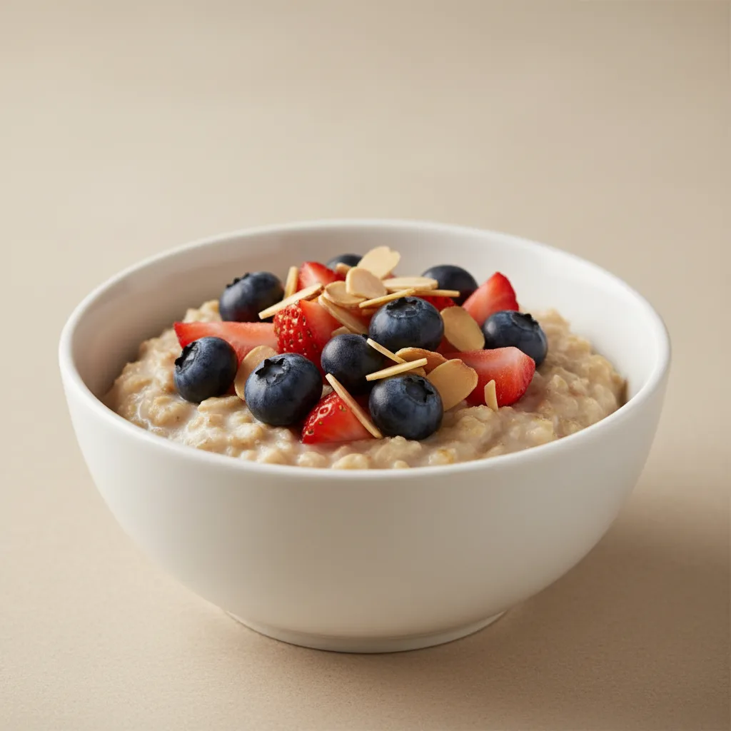 Blueberry, Strawberry, and Sliced Almonds Oatmeal Bowl Blueberry, Strawberry, and Sliced Almonds Oatmeal Bowl