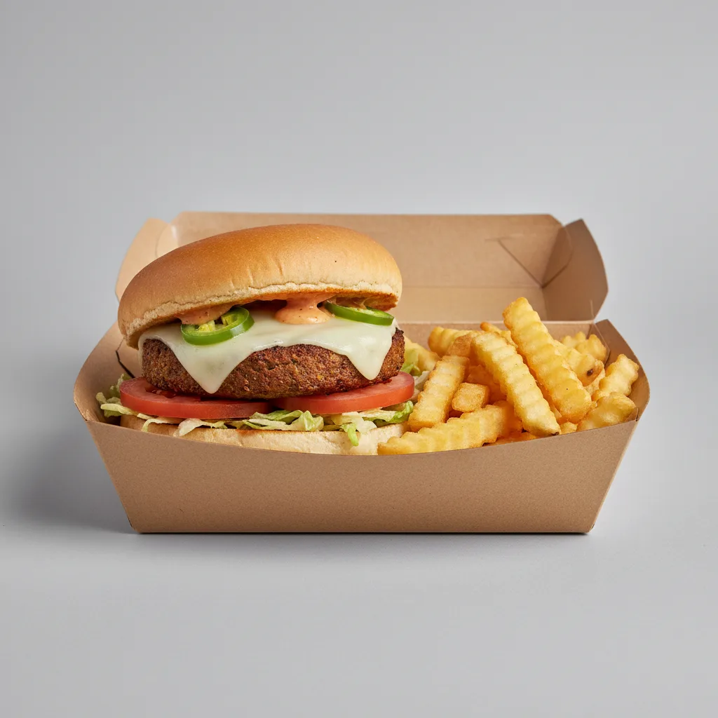 B'igi Falafel Mexicali Box - Gluten Free Bun - Fries B'igi Falafel Mexicali Box - Gluten Free Bun - Fries