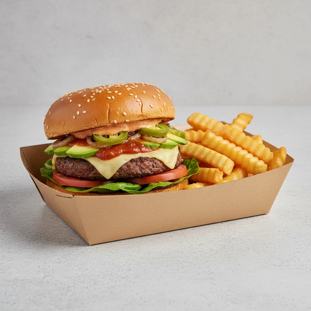 B'igi Spicy Garden Burger Box - Gluten Free Bun - Fries B'igi Spicy Garden Burger Box - Gluten Free Bun - Fries