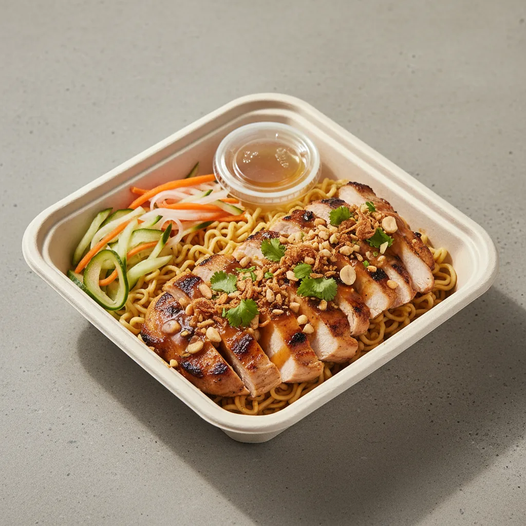 Bowl Boxed Lunch — Grilled Chicken with Noodles and Nouc Chom Sauce