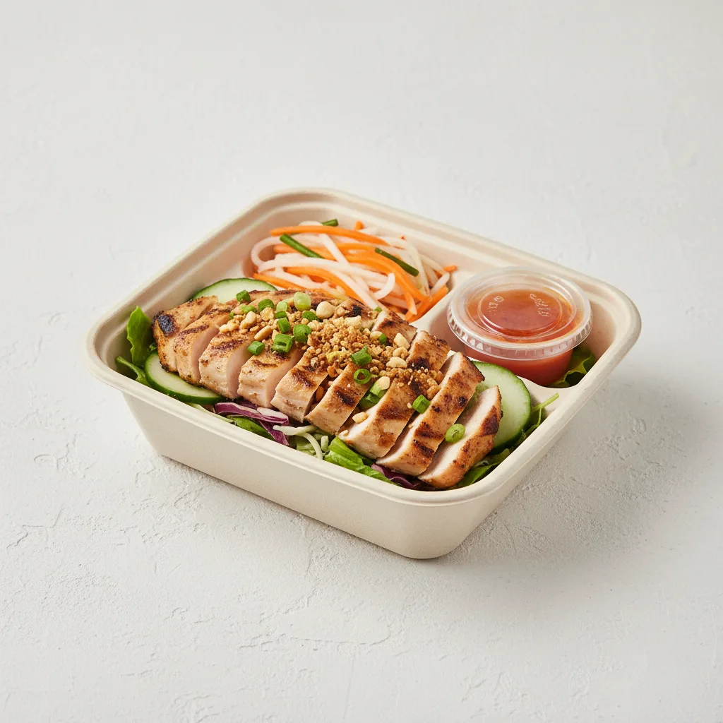 Bowl Boxed Lunch — Grilled Chicken with Salad and Spicy Sauce