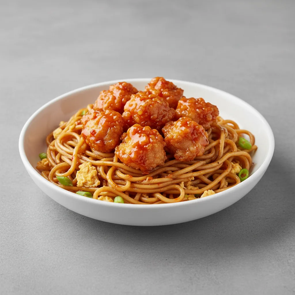 Firecracker Bowl — Hibachi Noodles with Crispy Tempura Chicken Firecracker Bowl — Hibachi Noodles with Crispy Tempura Chicken