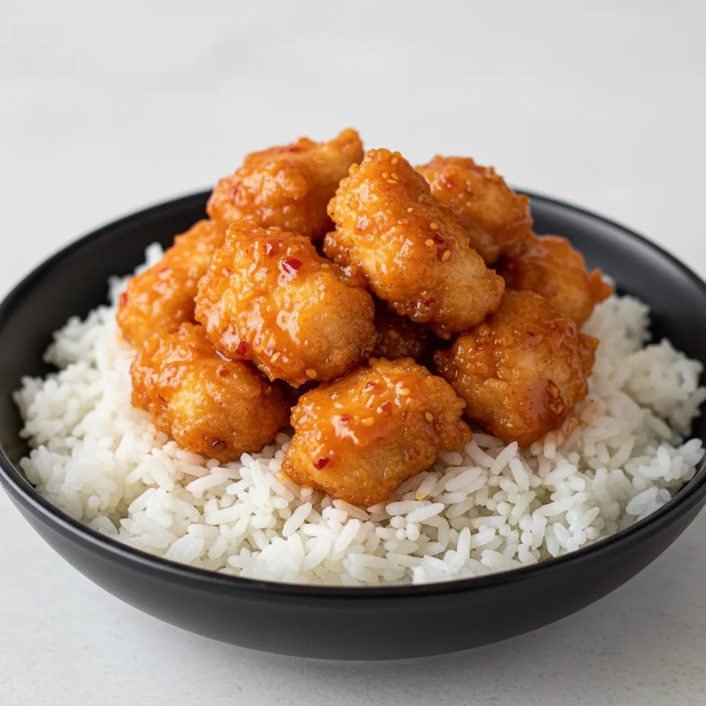 Firecracker Bowl — Jasmine Rice with Crispy Tempura Chicken Firecracker Bowl — Jasmine Rice with Crispy Tempura Chicken