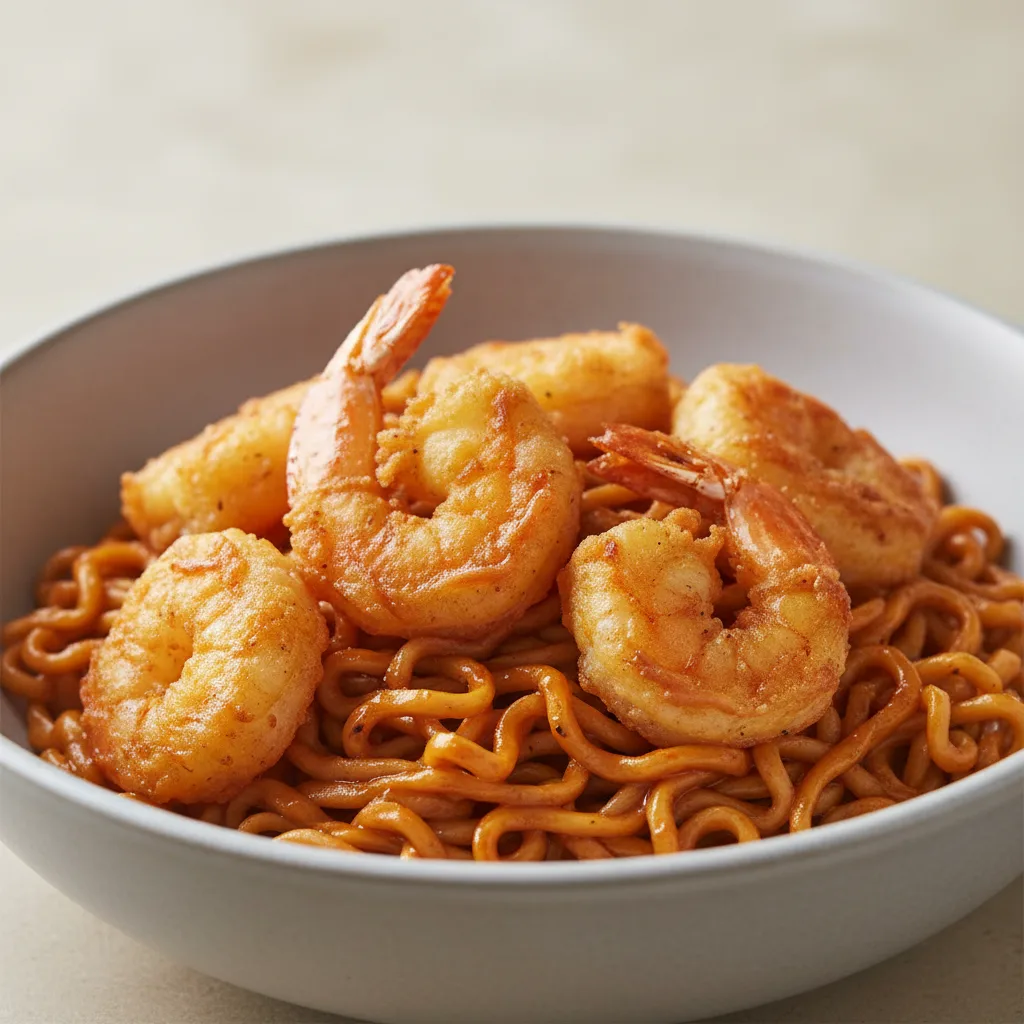 Korean Spice Bowl — Hibachi Noodles with Crispy Tempura Shrimp Korean Spice Bowl — Hibachi Noodles with Crispy Tempura Shrimp