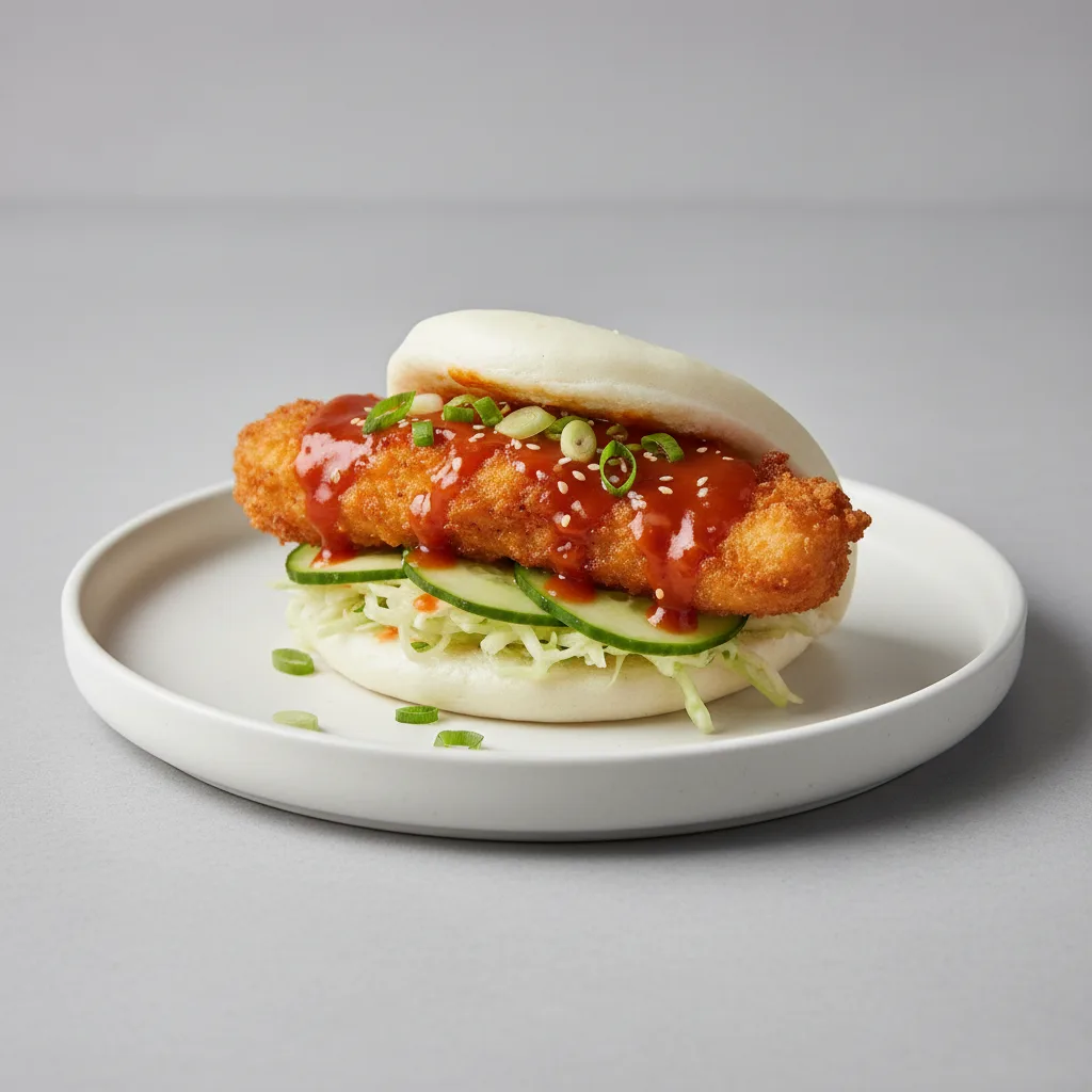 Bao Bun — Crispy Tempura Chicken with Korean Spice Bao Bun — Crispy Tempura Chicken with Korean Spice
