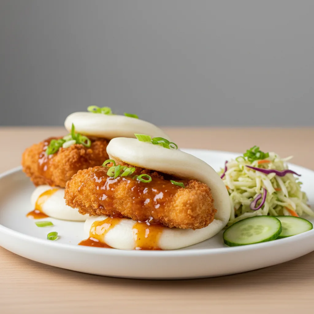 Bao Bun — Crispy Tempura Chicken with Orange Ginger Bao Bun — Crispy Tempura Chicken with Orange Ginger