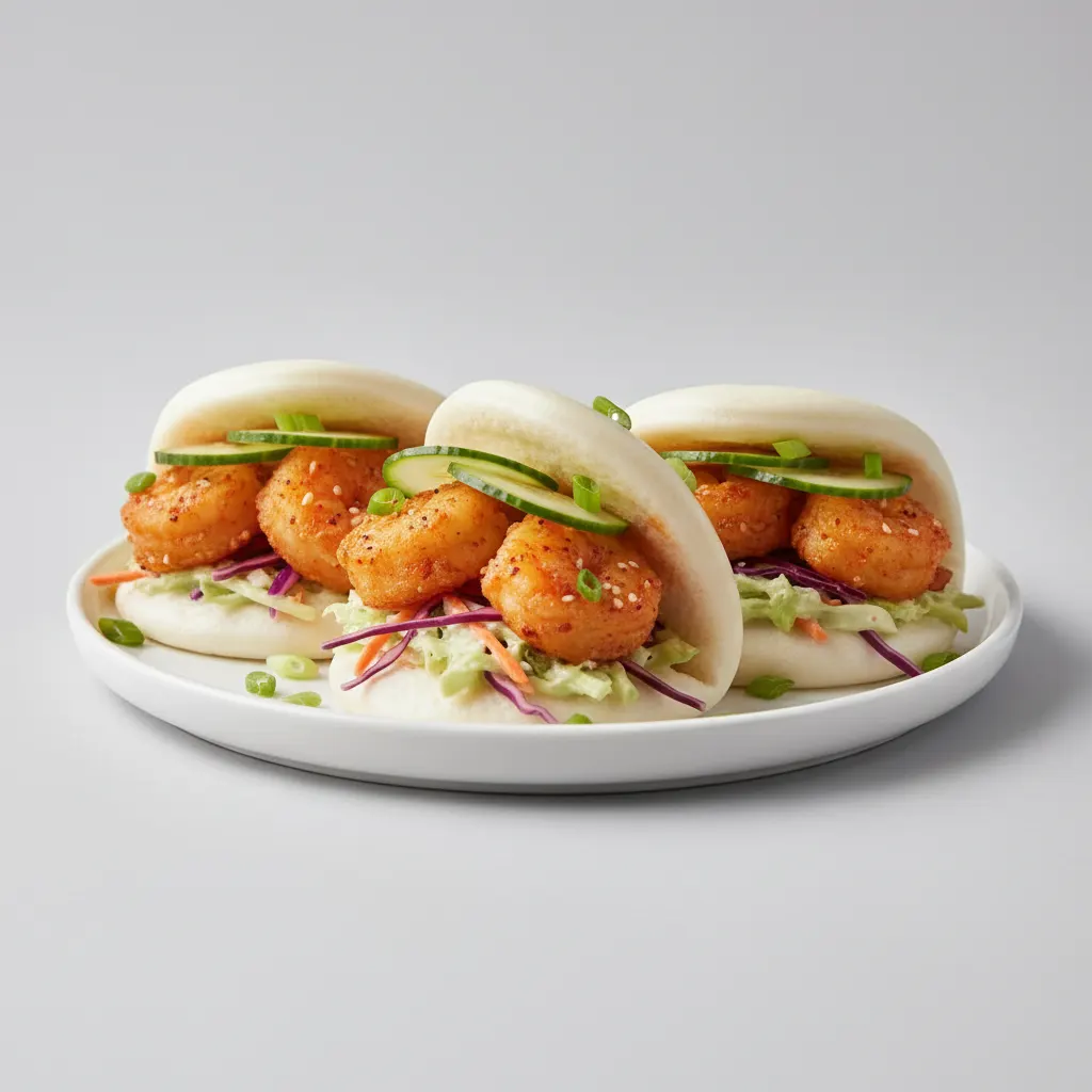 Bao Bun — Crispy Tempura Shrimp with Korean Spice Bao Bun — Crispy Tempura Shrimp with Korean Spice