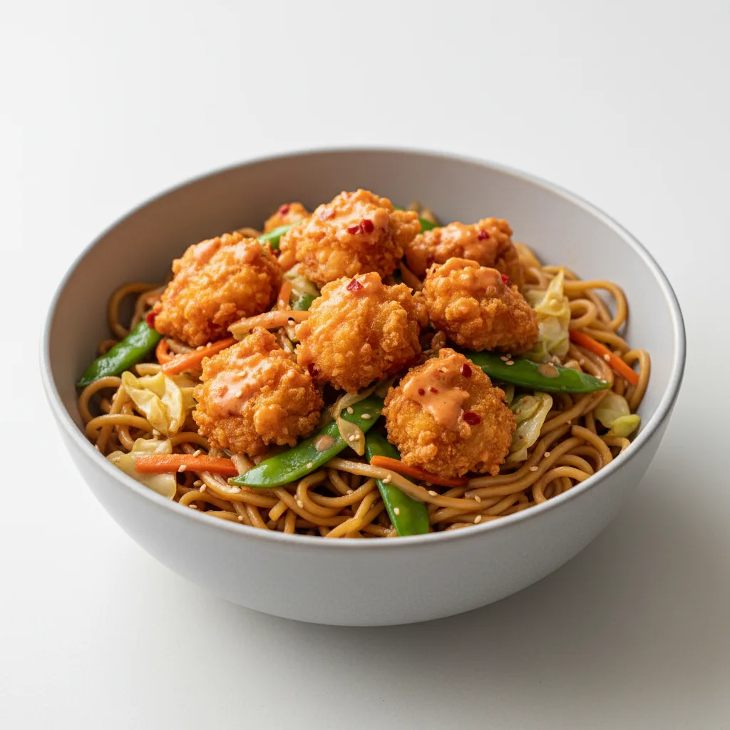Firecracker Bowl — Hibachi Noodles / Tempura Plant-based Chicken Firecracker Bowl — Hibachi Noodles / Tempura Plant-based Chicken