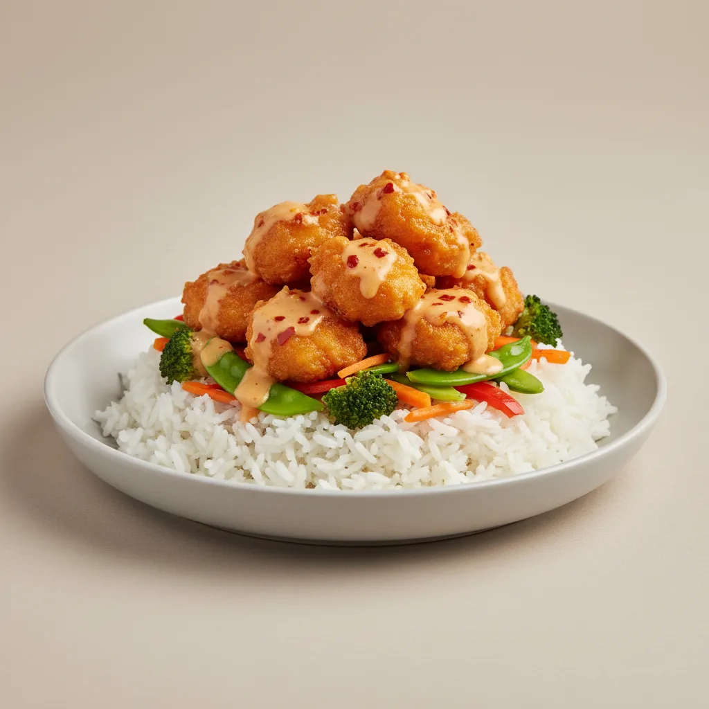Firecracker Bowl — Jasmine Rice / Tempura Plant-based Chicken Firecracker Bowl — Jasmine Rice / Tempura Plant-based Chicken