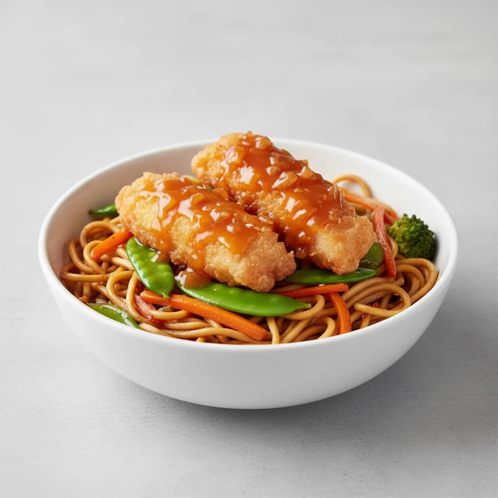 Orange Ginger Bowl — Hibachi Noodles / Tempura Plant-based Chicken Orange Ginger Bowl — Hibachi Noodles / Tempura Plant-based Chicken