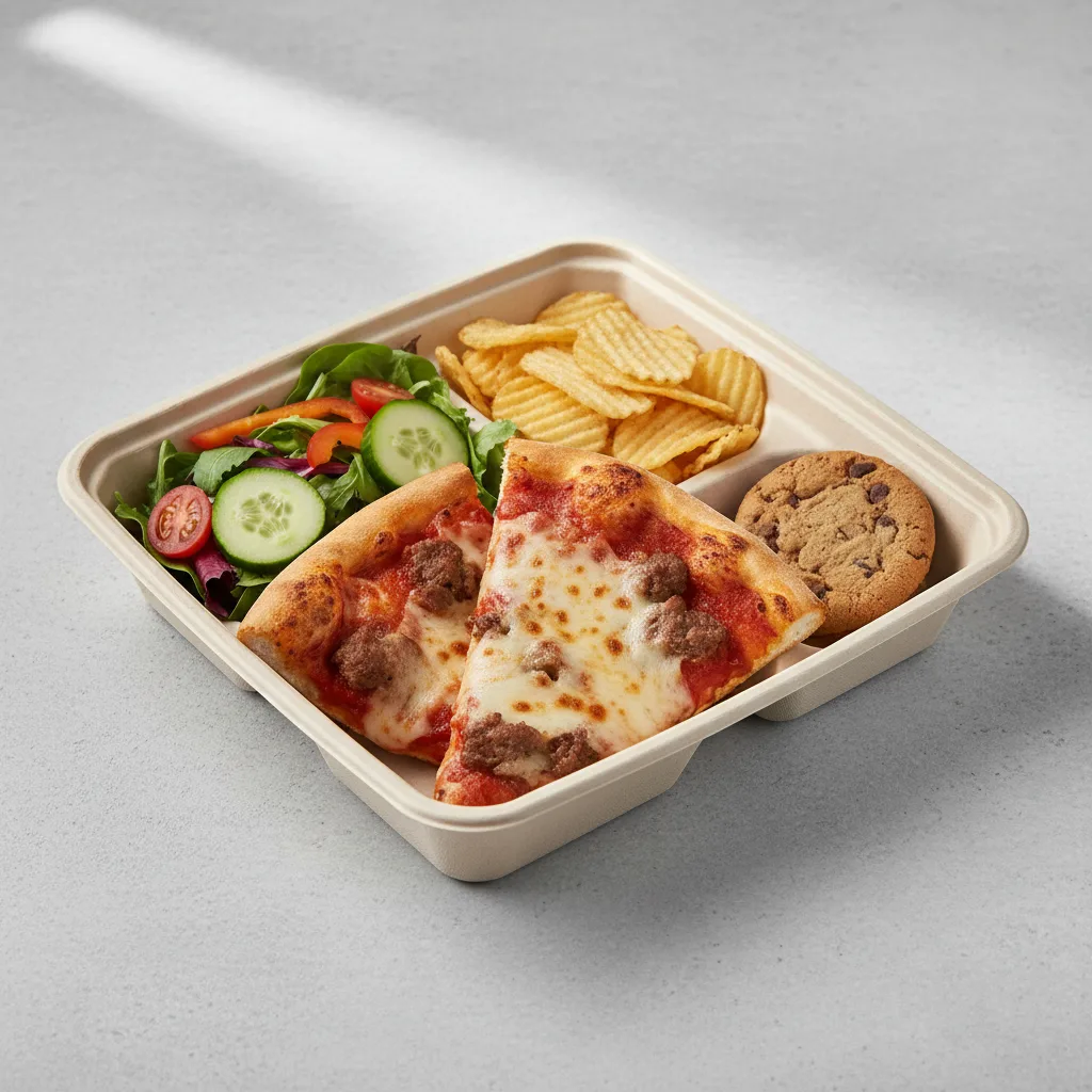 Beef Pizza Boxed Lunch - Garden Salad Beef Pizza Boxed Lunch - Garden Salad