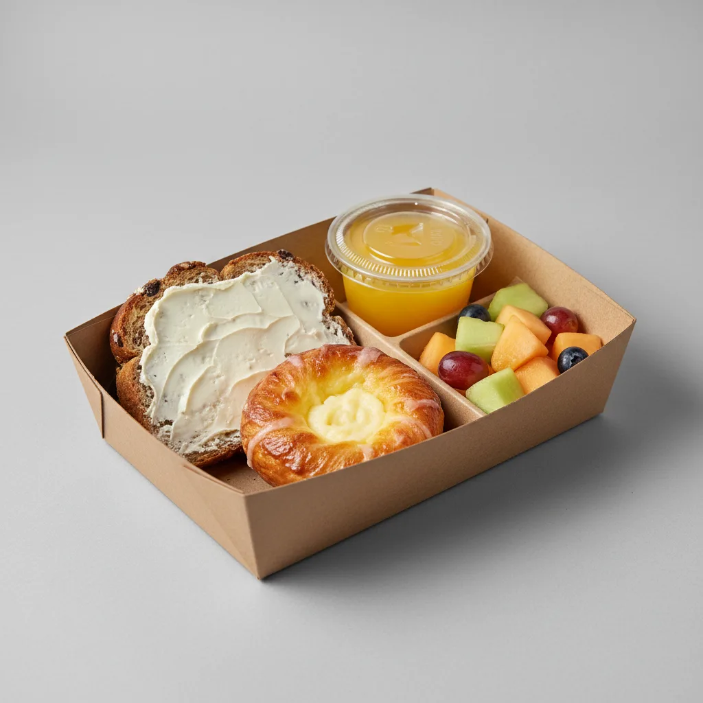 The Breakfast Box — Raisin Nut Bread with Cream Cheese, Cheese Danish, Orange Juice