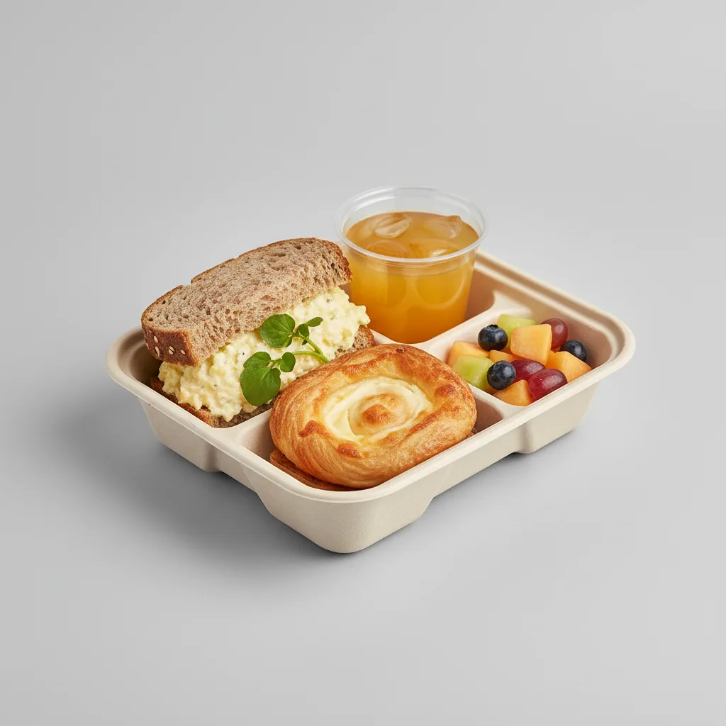 The Breakfast Box — Egg Salad on Health Bread, Cheese Danish, Orange Juice