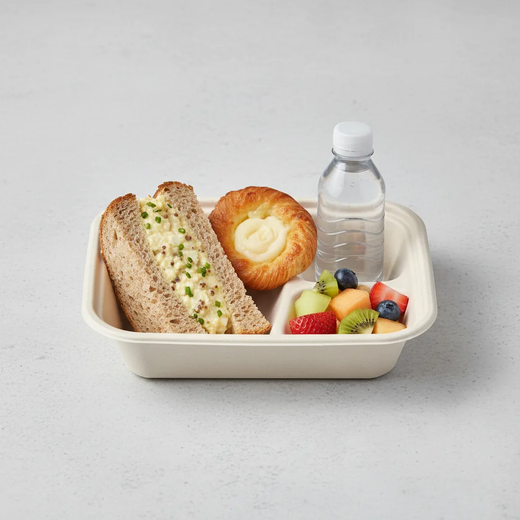 The Breakfast Box — Egg Salad on Health Bread, Cheese Danish, Flat Water