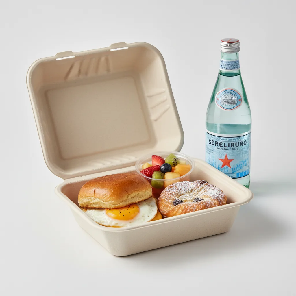 The Breakfast Box — Egg and Cheese on Brioche Roll, Raisin Danish, Sparkling Water