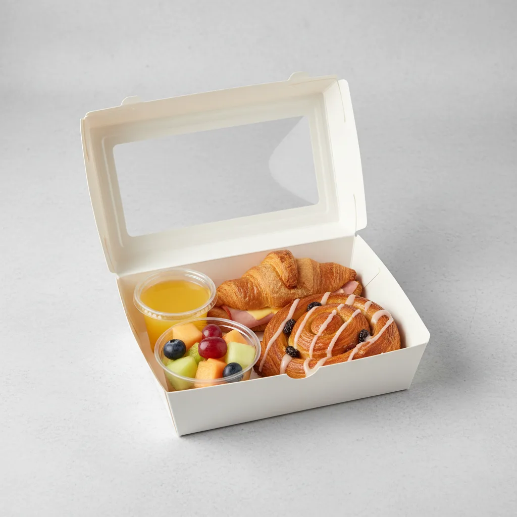 The Breakfast Box — Ham and Cheese Croissant, Raisin Danish, Orange Juice